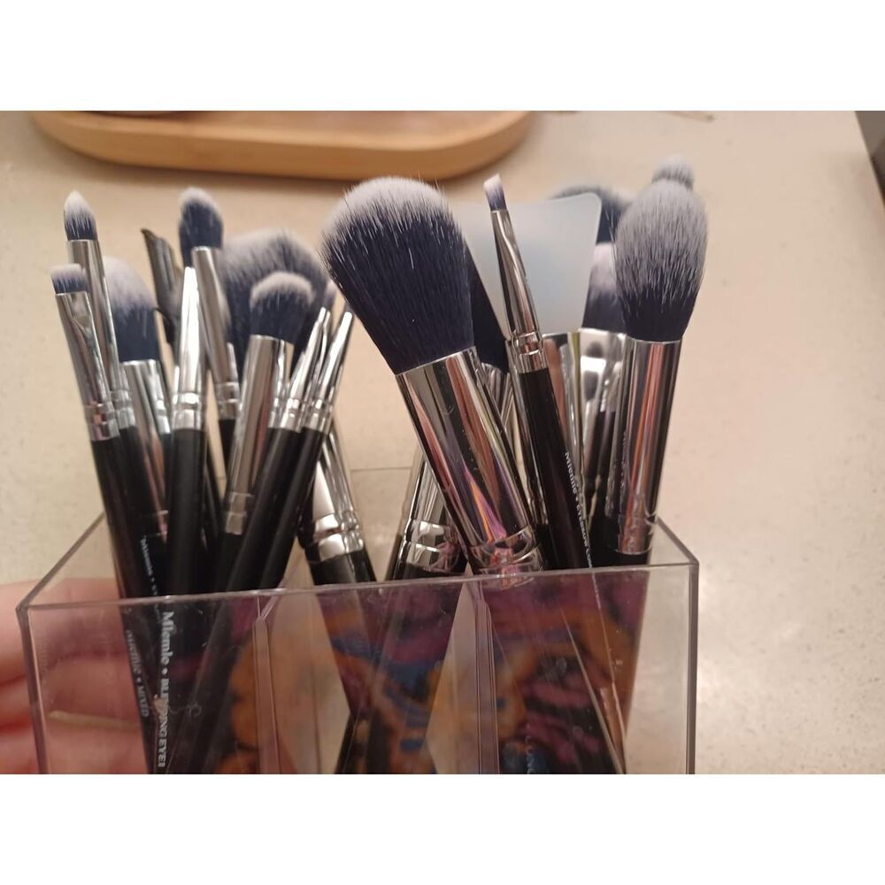 Mlemle 25Pcs Black Professional Makeup Brushes Set 2 Powder Puff 2 Makeup Sponge